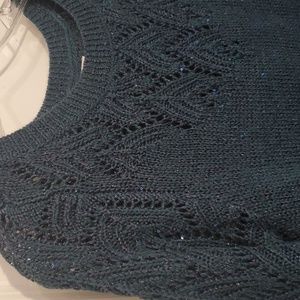Maurices Women’s  Teal Sequin Pointelle Tunic Pullover Sweater Sz M